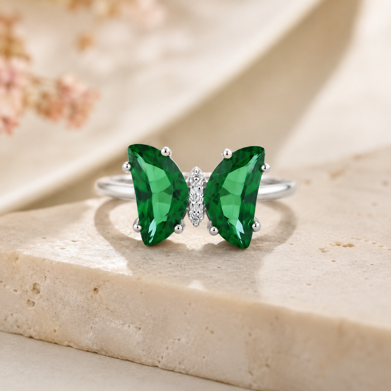 Green Zircon Butterfly Statement Ring