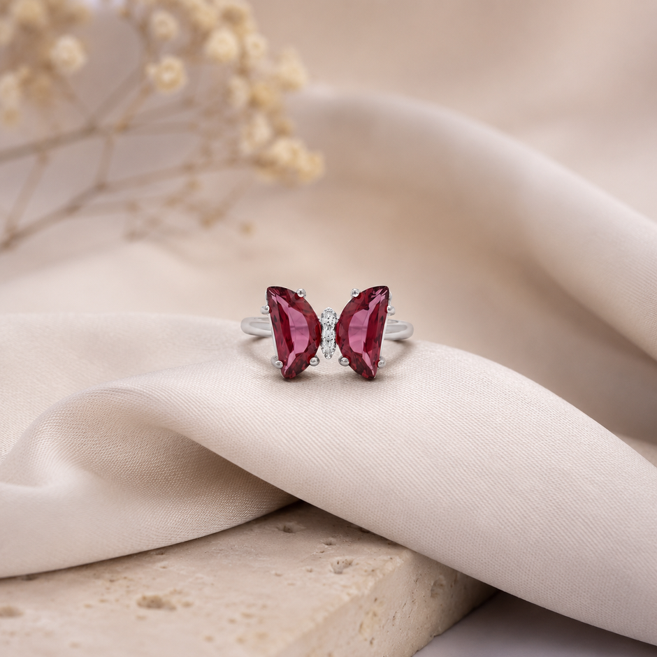 Ruby Pink Zircon Butterfly Statement Ring