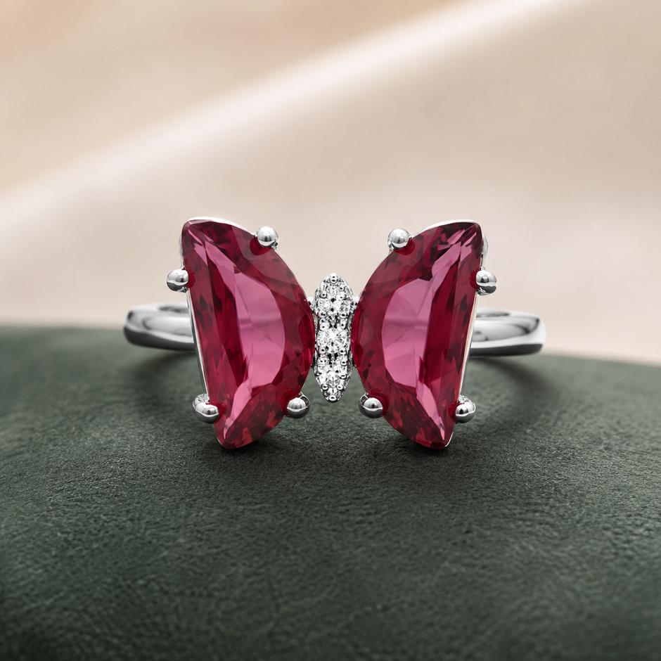 Ruby Pink Zircon Butterfly Statement Ring