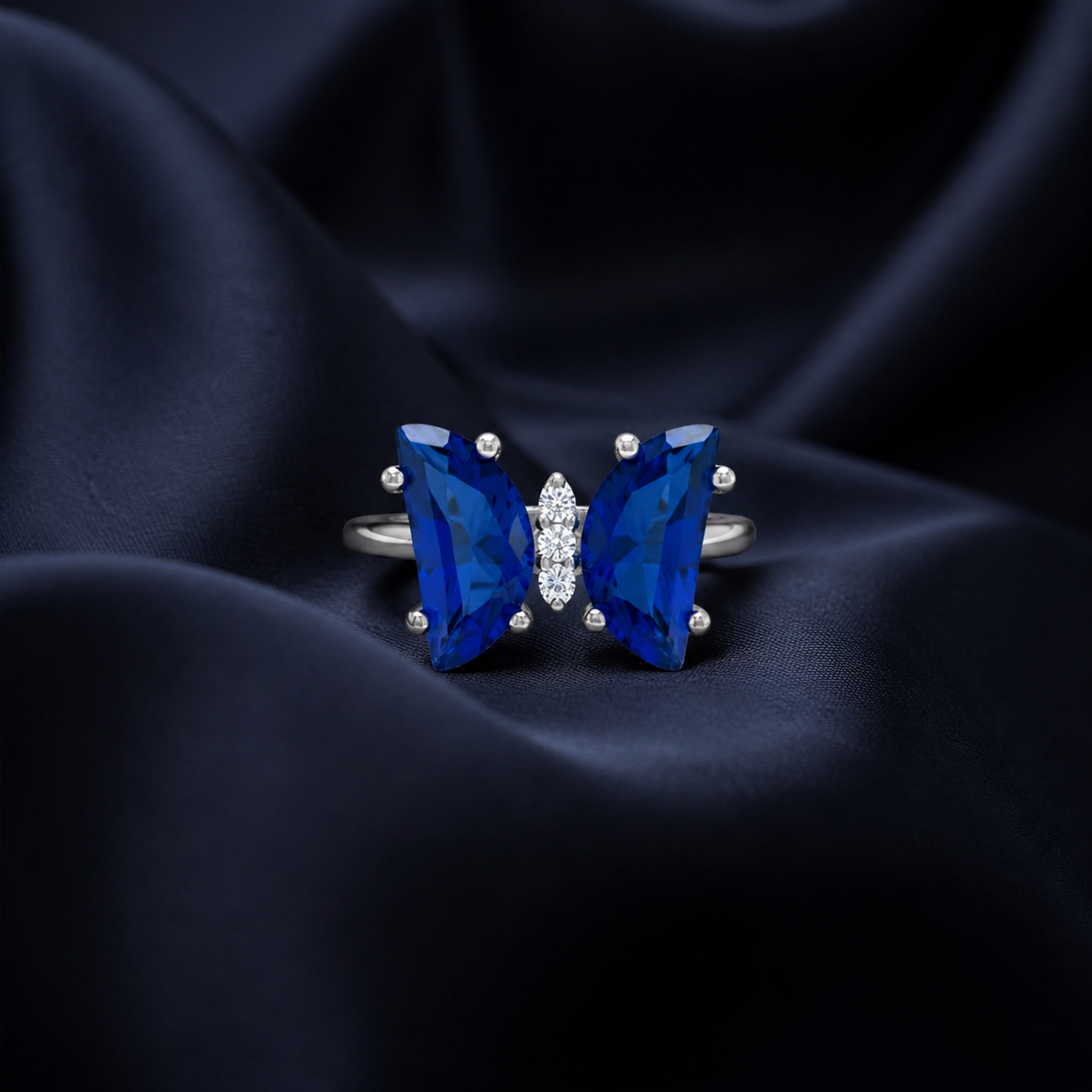 Blue Zircon Butterfly Statement Ring