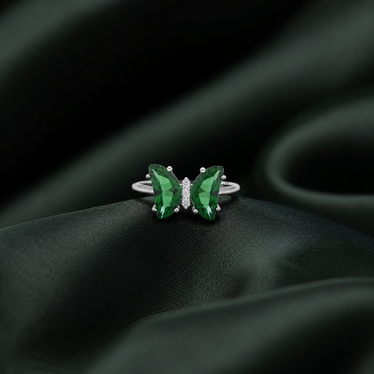 Green Zircon Butterfly Statement Ring