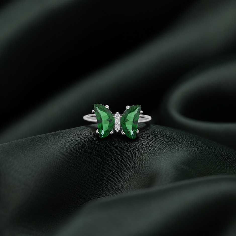 Green Zircon Butterfly Statement Ring