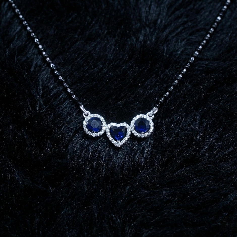 Blue Stone Heart Trio Sterling Silver Mangalsutra Set