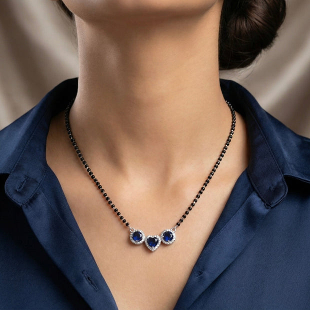 Blue Stone Heart Trio Sterling Silver Mangalsutra Set