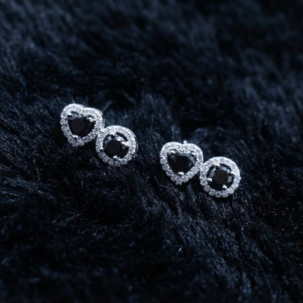 Heart Trio Black Stone Sterling Silver Mangalsutra Set