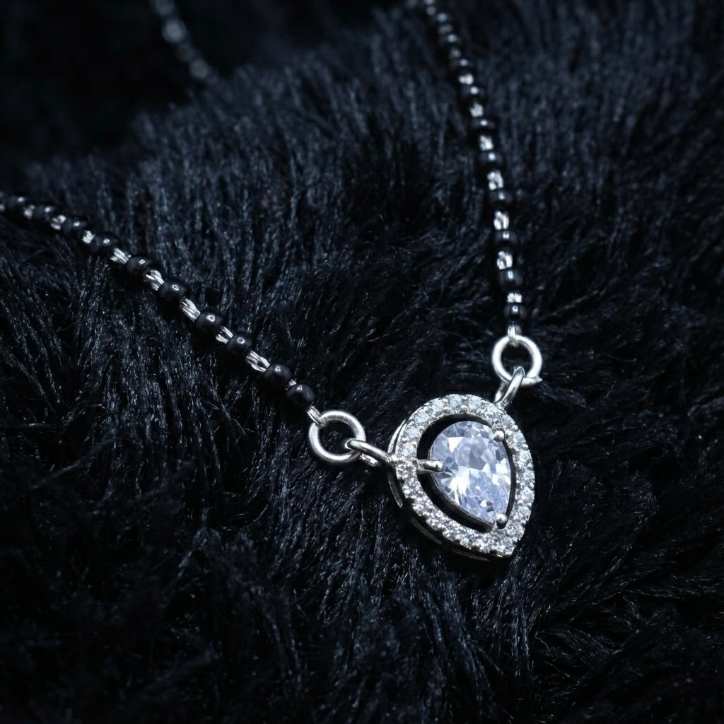 Teardrop Halo Sterling Silver Mangalsutra