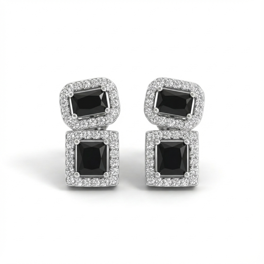 Black Stone Halo Sterling Silver Mangalsutra Set