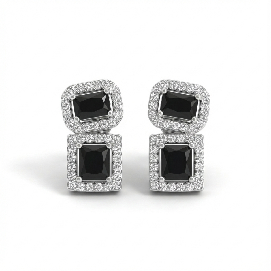 Black Stone Halo Sterling Silver Mangalsutra Set