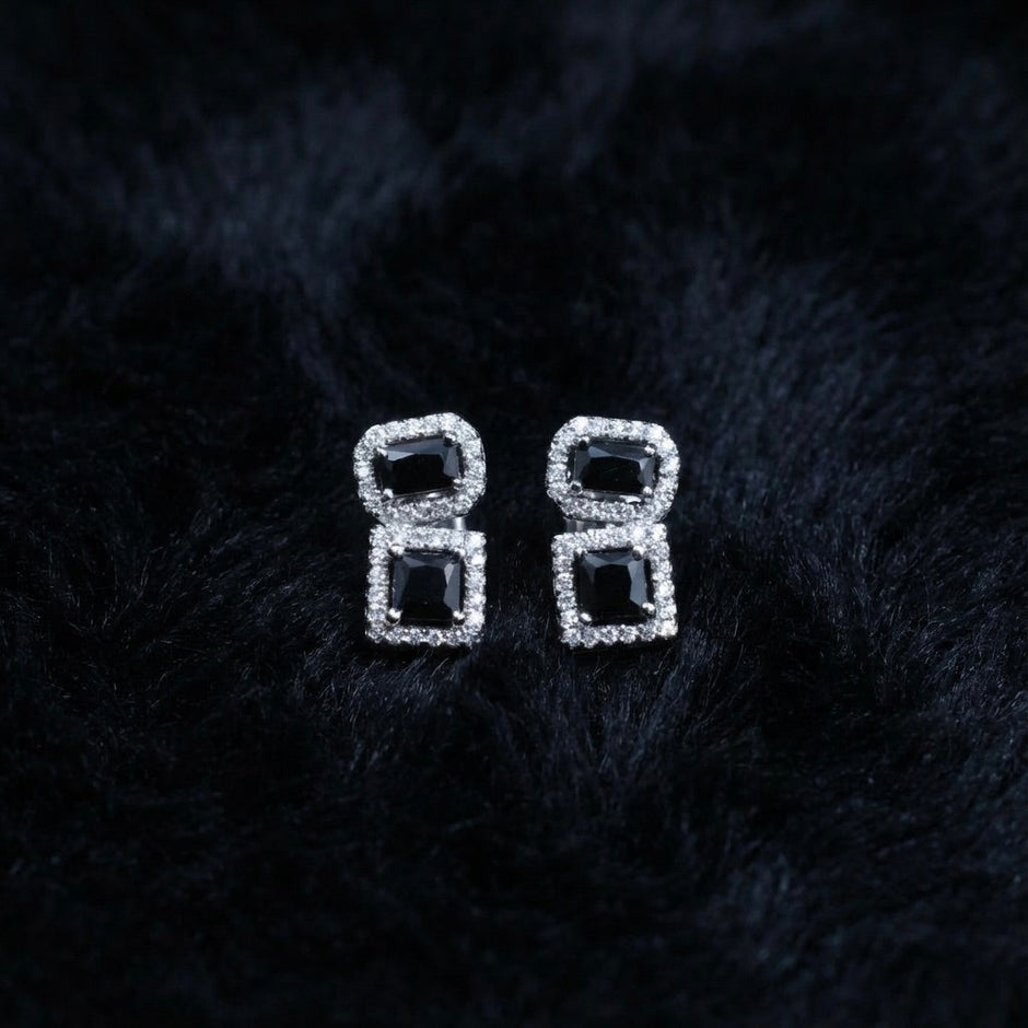 Black Stone Halo Sterling Silver Mangalsutra Set