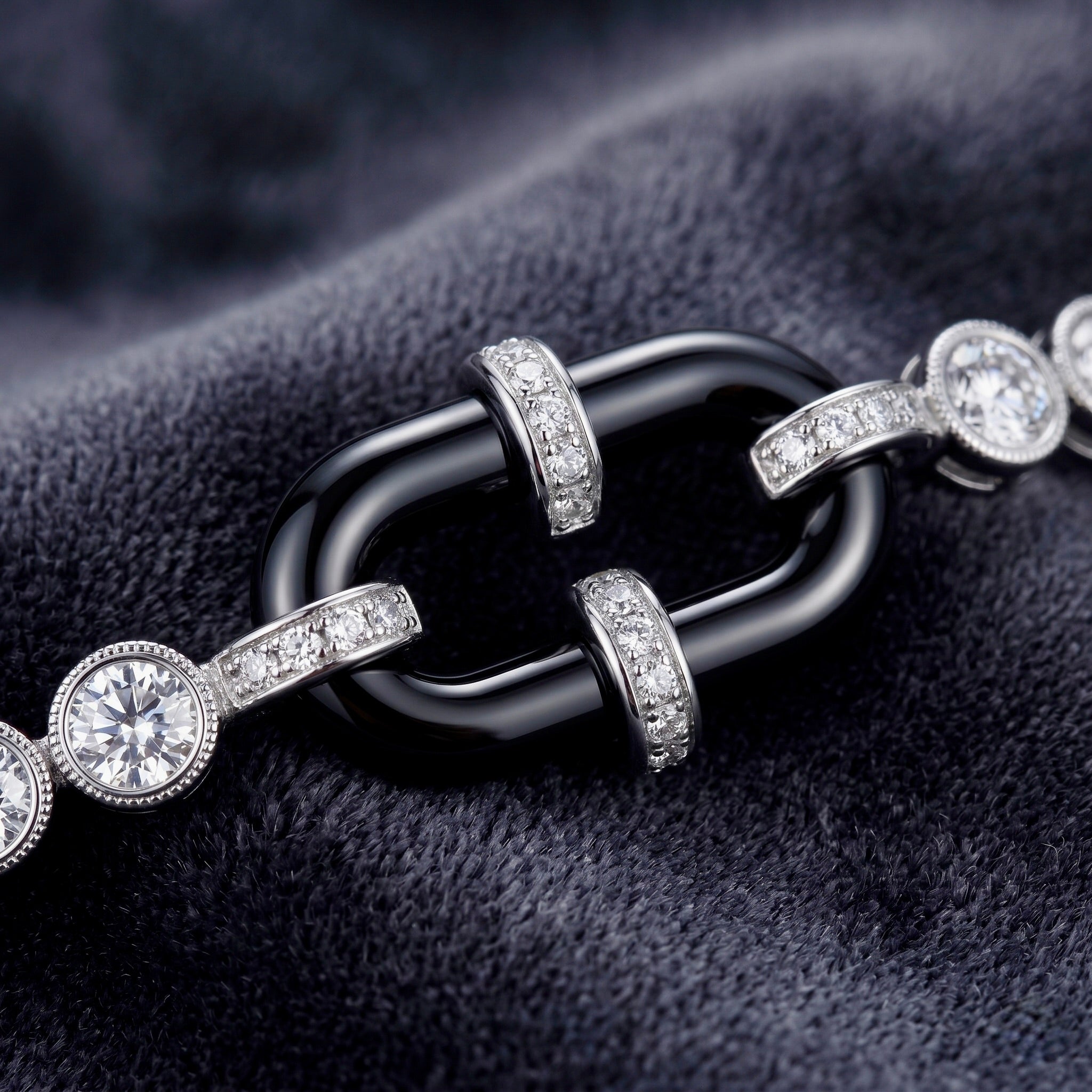 Black Enamel Linked Halo Tennis Bracelet