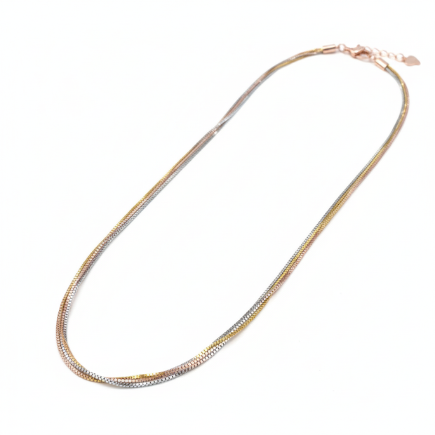 Elegant Triple-Layer 925 Silver Multi-Tone Chain Necklace