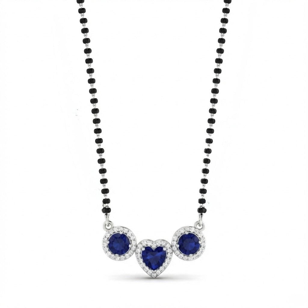 Blue Stone Heart Trio Sterling Silver Mangalsutra Set