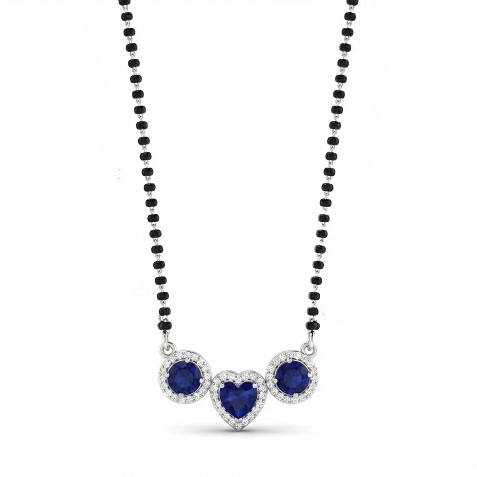 Blue Stone Heart Trio Sterling Silver Mangalsutra Set