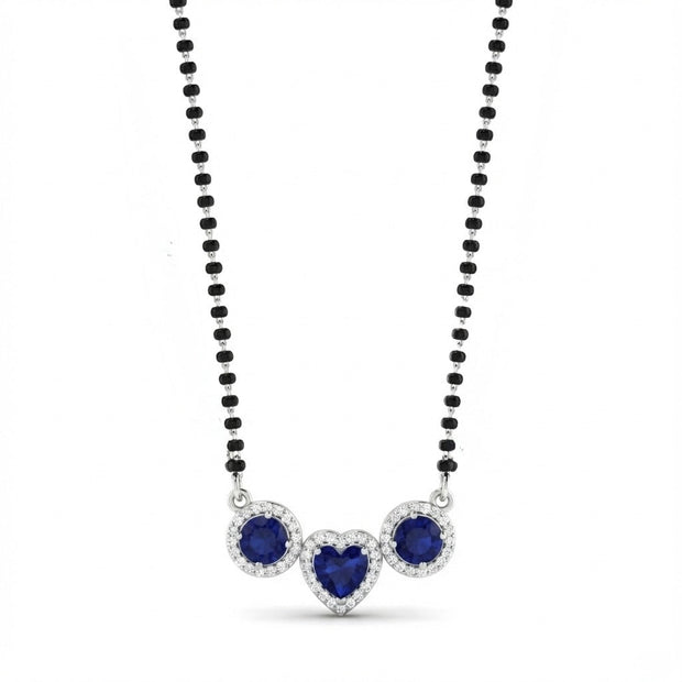 Blue Stone Heart Trio Sterling Silver Mangalsutra Set