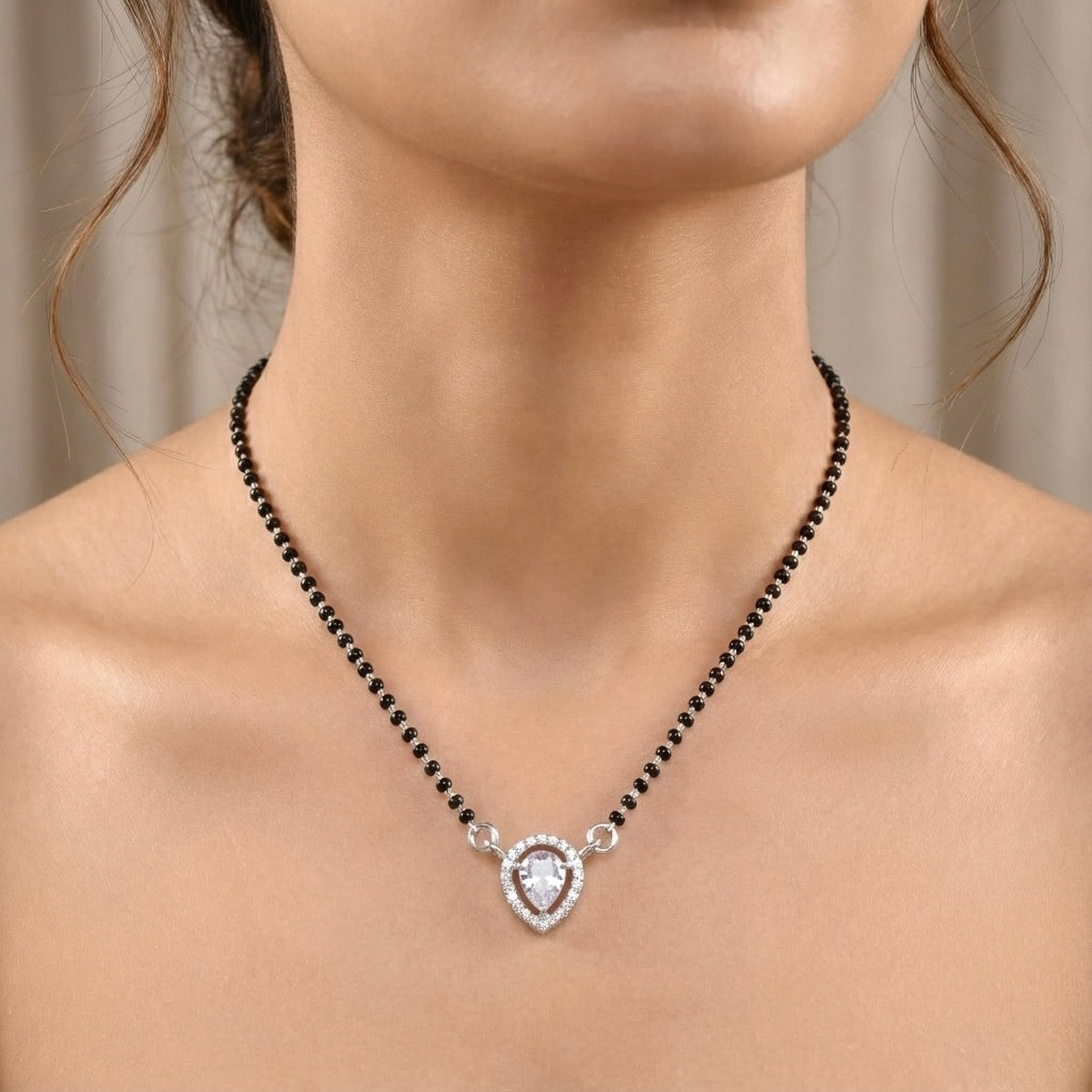 Teardrop Halo Sterling Silver Mangalsutra