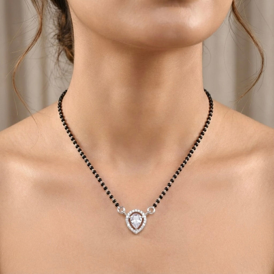 Teardrop Halo Sterling Silver Mangalsutra