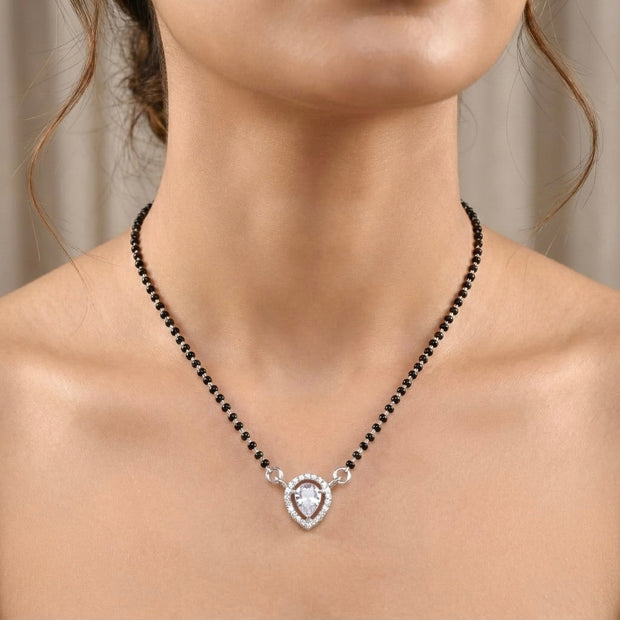 Teardrop Halo Sterling Silver Mangalsutra