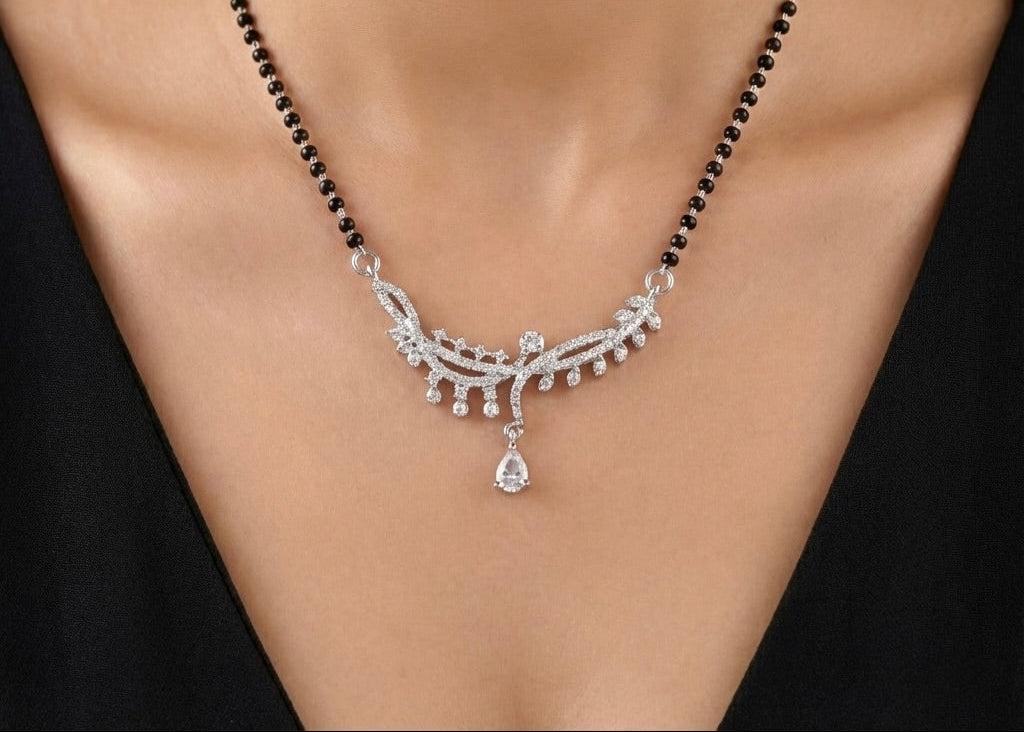 Floral Leaf Design Sterling Silver Mangalsutra