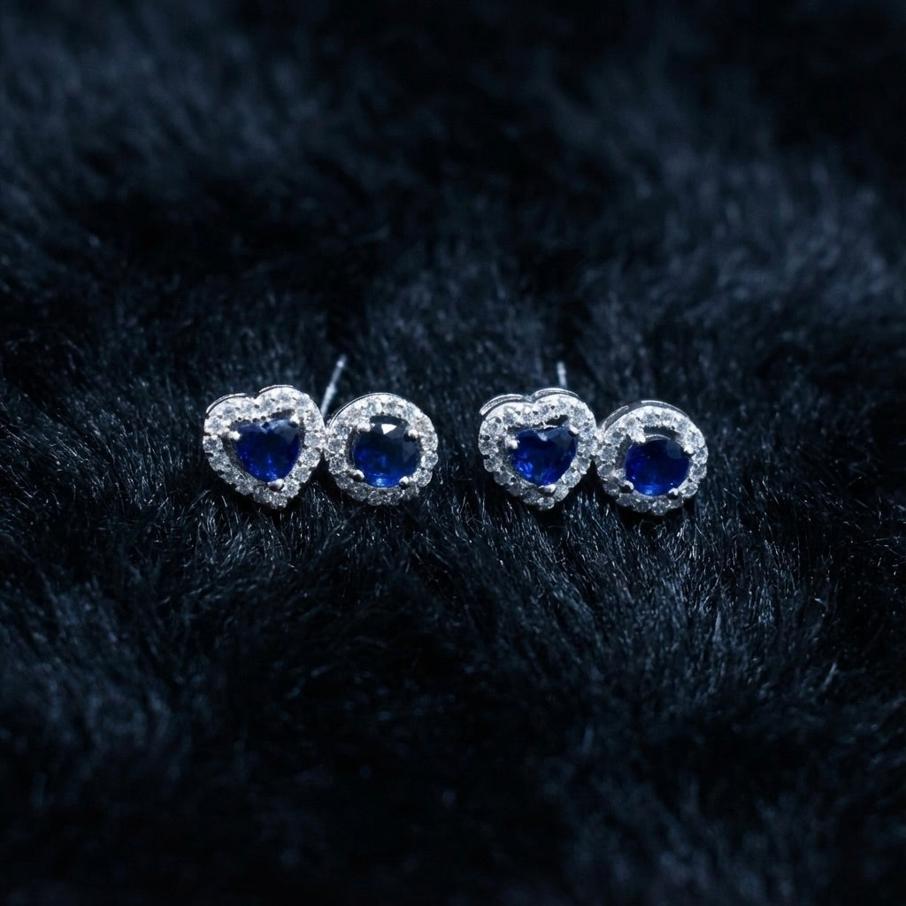 Blue Stone Heart Trio Sterling Silver Mangalsutra Set